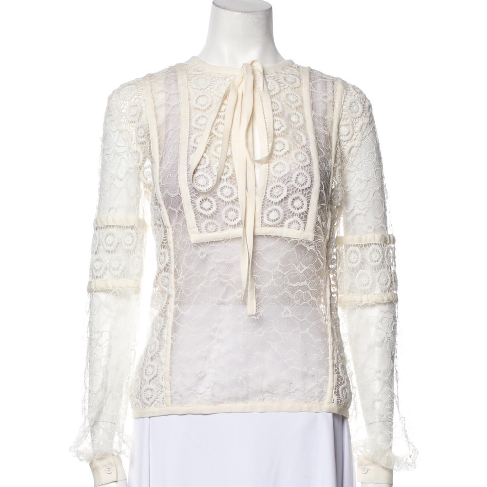 Elie Saab Lace Pattern Blouse Top long sleeve NWT Size Small
